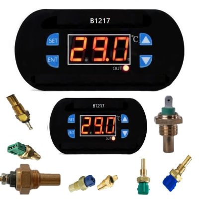 نمایشگر دما آمپر آب دیجیتال آلارم دار (ترموستات) 12 و 24 ولت خودروهای سبک و سنگین مدل B1217